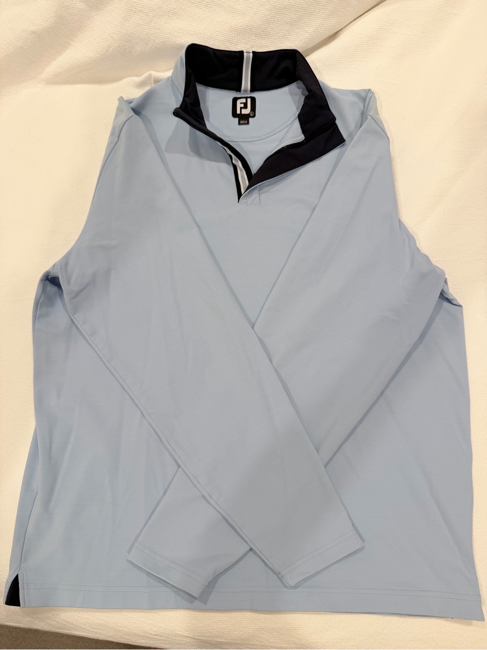 FootJoy Light Blue Long-Sleeve Quarter-Zip Performance Top with Navy Trim